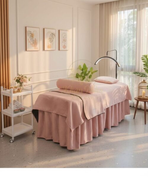 Bộ Ga Phủ Giường Spa Gấm Cao Cấp – Dáng Chân Váy Sang Trọng