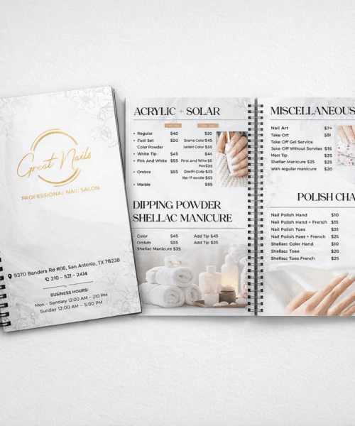 Menu Spa – Nail – Thẩm Mỹ Viện Nhựa Gáy Lò Xo Cao Cấp.