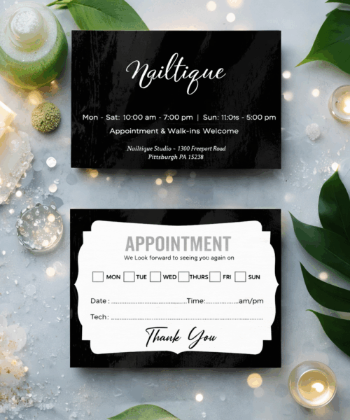 Thẻ Lịch Hẹn Spa Tông Đen Sang Trọng – Appointment Card Spa Cao Cấp