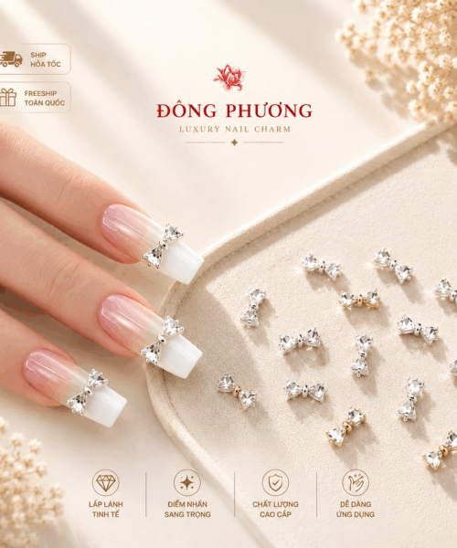Charm Nơ Bạc Kiểu Pháp Đính Đá Cao Cấp