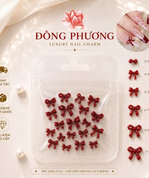 Charm Nail Nơ Đỏ Đính Đá