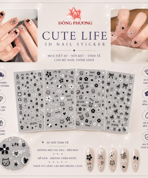 Sticker nail doodle bạc đen Y2K