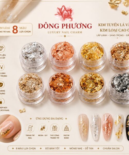 Lá vàng - bạc trang trí nails sang trọng