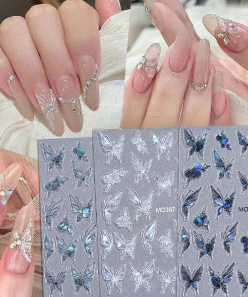 Sticker móng tay Bướm 3D hiệu ứng ánh sáng